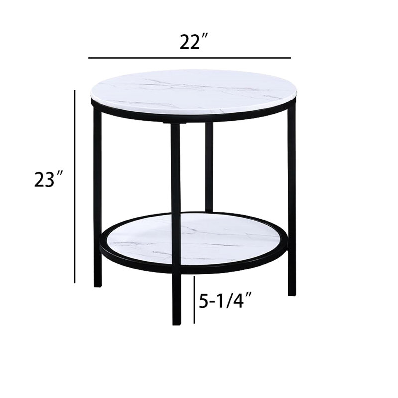 Table de bout contemporaine contemporaine en faux marbre noir avec tablette inférieure
