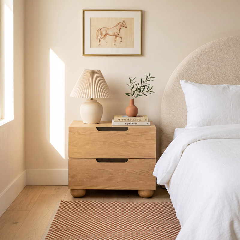 Estelle Beethoven Wood 2 Drawer 28" Nightstand, Natural