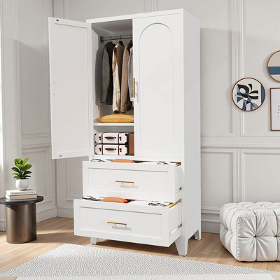 Armoire-penderie en métal, armoire de chambre à coucher avec 2 tiroirs et tringle