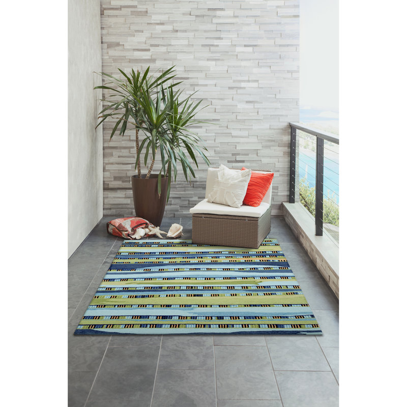 Tapis bleu / vert en polyester touffeté à la main Johvanna, Rectangle 7 pi 6 po x 9 pi 6 po