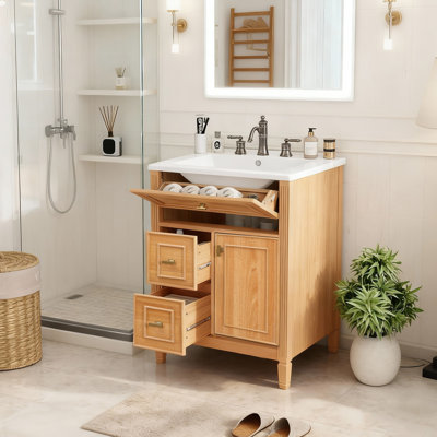24" Bathroom Vanity With Sink – Single Flip Drawer & Double Drawers, Adjustable Shelf, Solid Wood & Mdf