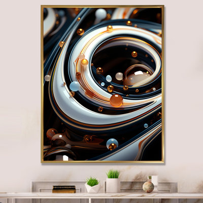 Fluidité, bonheur, art liquide, tourbillon blanc doré - formes abstraites, art mural, salon