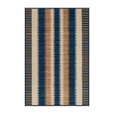  Washable Maritime Blue Ivory Striped Area Rug