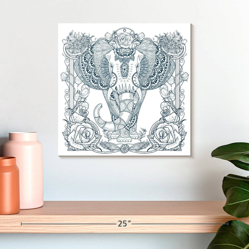 Éléphant floral bleu Crowle, H 16 po x l 16 po