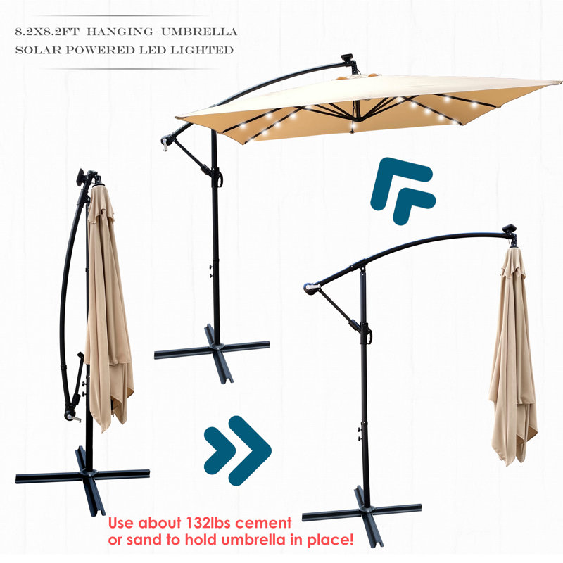 Parasol de patio en porte-à-faux 98 "X98", Brun clair