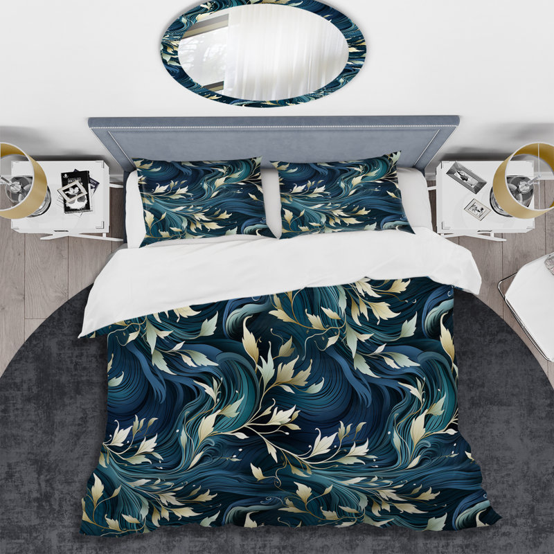 Ensemble de housse de couette à motif floral blanc et bleu, Housse de couette pour très grand lit et 2 très