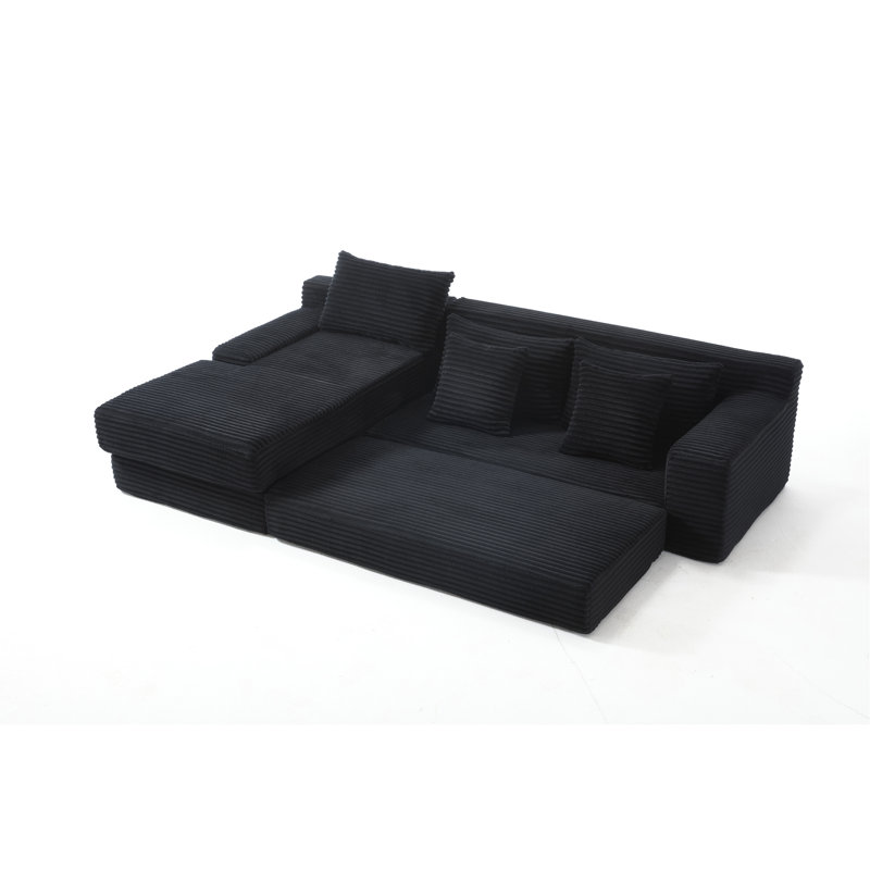 Canapé-lit en mousse à mémoire de forme en L pour salon - canapé-lit convertible sans assemblage, canapé en tissu de velours côtelé, canapé modulaire pour chambre à coucher, cinéma maison, noir