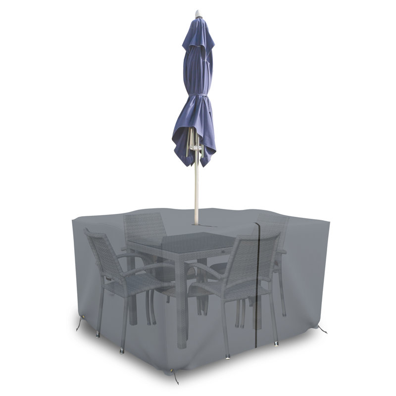 Housse pour ensemble de table et chaises d'extérieur carrée avec trou pour parasol, H 30 po x l 65 po x P 65 po, gris