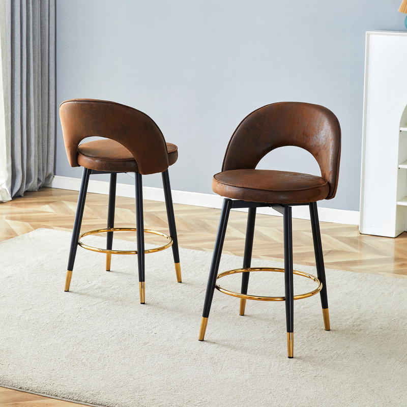 360, rotatif, tissu brun, de 2, chaises de bar, pieds en métal noir, bureau à domicile, terrasse - confort, fonctionnalité, bureau