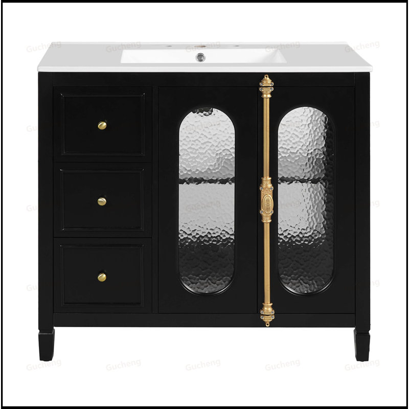 Meuble-lavabo à fermeture en douceur 36 po, Noir
