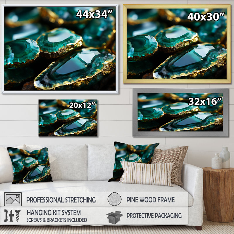 Pierre émeraude verte Amazonite verte - art mural pierre géode, H 12 po x l 20 po x P 1 po, Cadre flottant doré