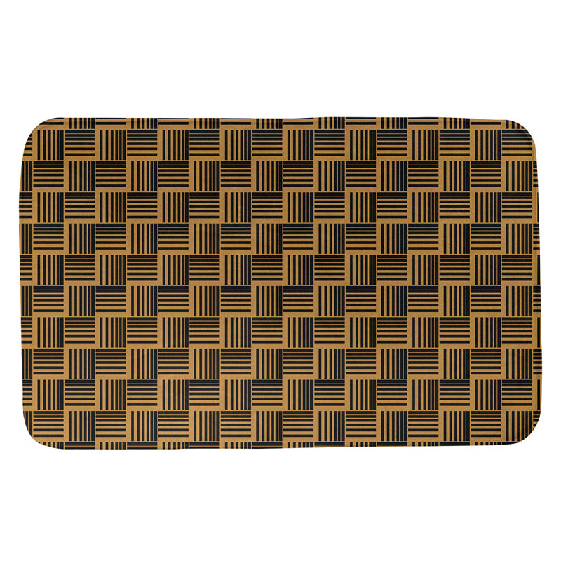 Tapis de bain géométrique antidérapant rectangulaire à rayures baskettressées, l 17 po x L 24 po, Orange / Noir