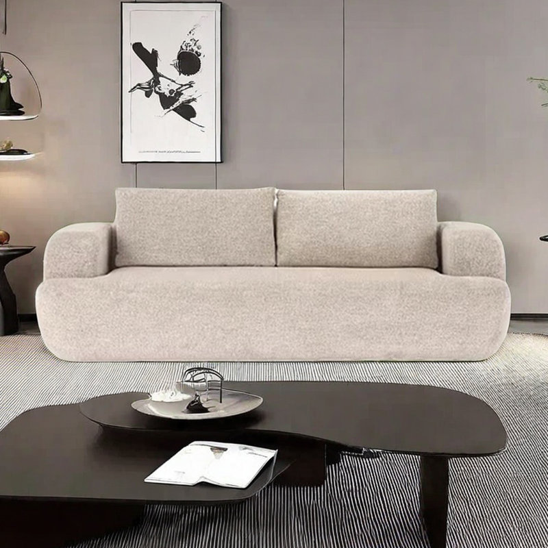 French cream style simple fabric sofa, 31.49" H x 82.67" W x 39.37" D, 3