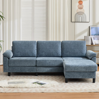 90" Wide L-Shaped Sofa Chenille Upholstered Sectional Sofa, 4 Seater Couch With Ottoman For Living Room