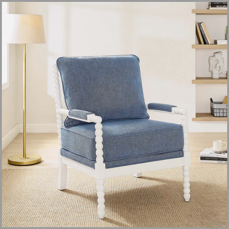 Fauteuil d'appoint rembourré Belvoir avec structure en bois tourné, Bleu, Blue, Blanc