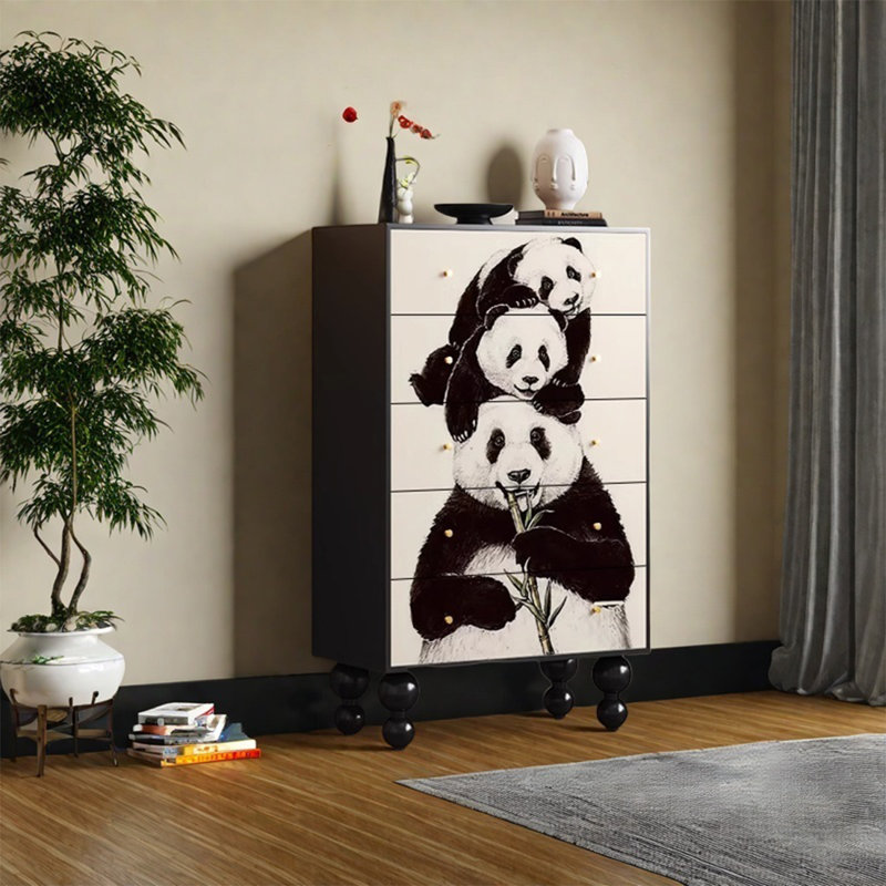 Armoire de rangement 5 tiroirs avec grand plateau en pin