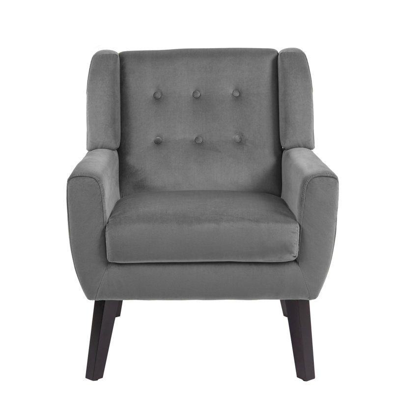 Jaqueze Upholstered Gray Velvet Tufted Wide Back Armchair with Solid Wood Leg, Gray Performance Velvet