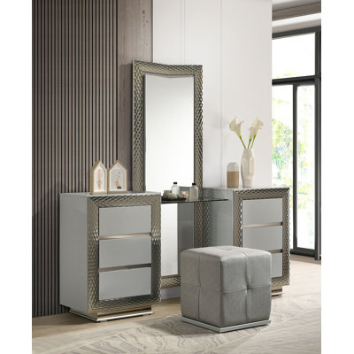 72.4" W Glam Vanity Set W/ Stool, Gray