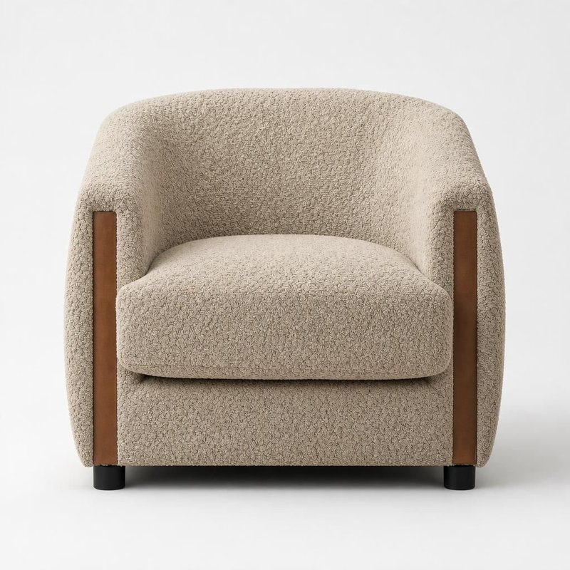 Fauteuil demi-tonneau Modern Modern, Oatmeal Boucle