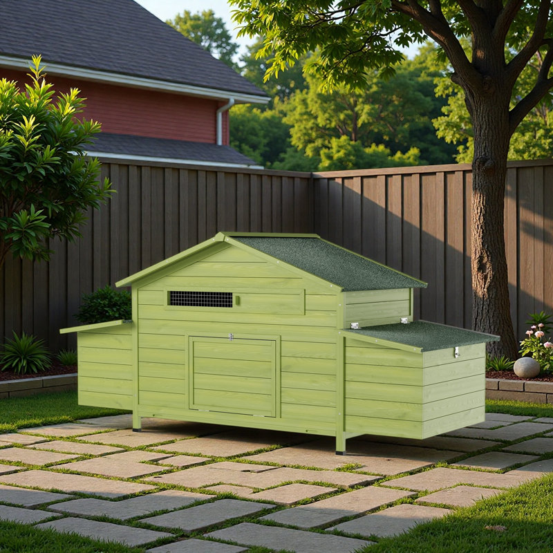 Grand poulailler en bois 70 with avec 2 nichoirs, toit imperméable, poulailler ventilé avec perchoir et 2 portes en libre parcours