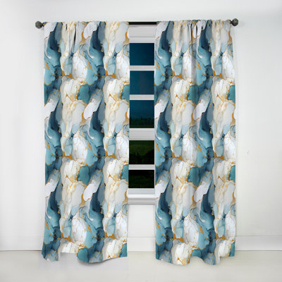 Zen Blue And White Marble - Glam Velvet Curtain - Room Darkening - 1 Panel