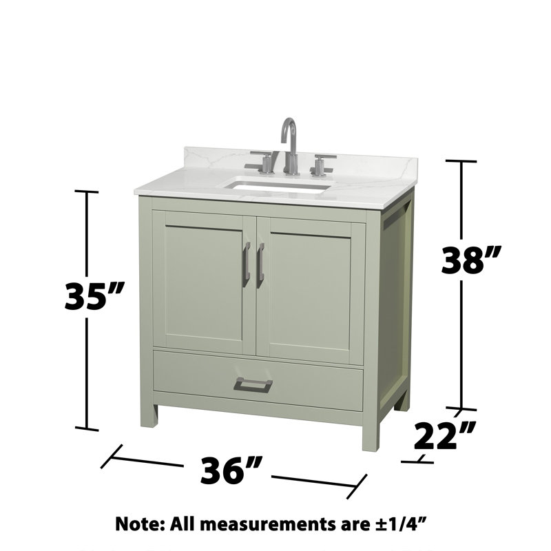 Ensemble de meuble-lavabo simple 36 po avec plateau en quartz Sheffield, Vert, Nickel brossé, Quartz Giotto