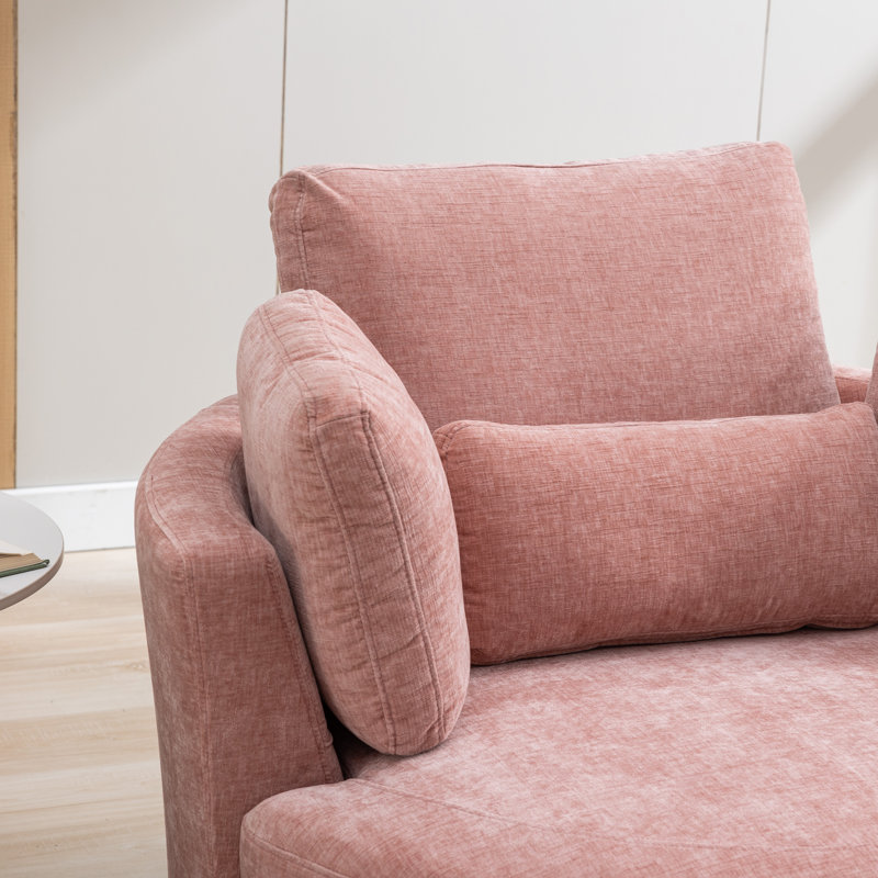Achorn 42" W Recessed Arm Slipcovered Swivel Barrel Chair, Pink Chenille