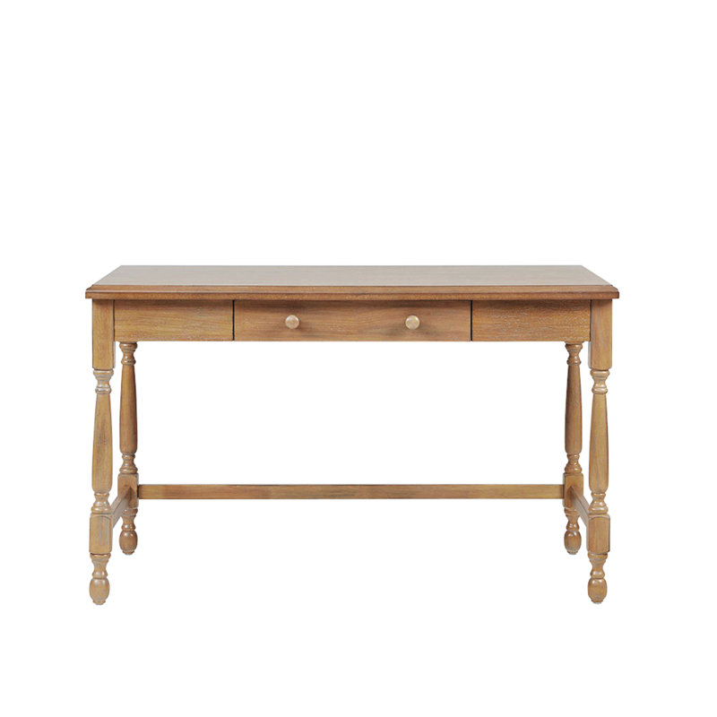 Bureau en bois massif avec 1 tiroir et pieds tournés
