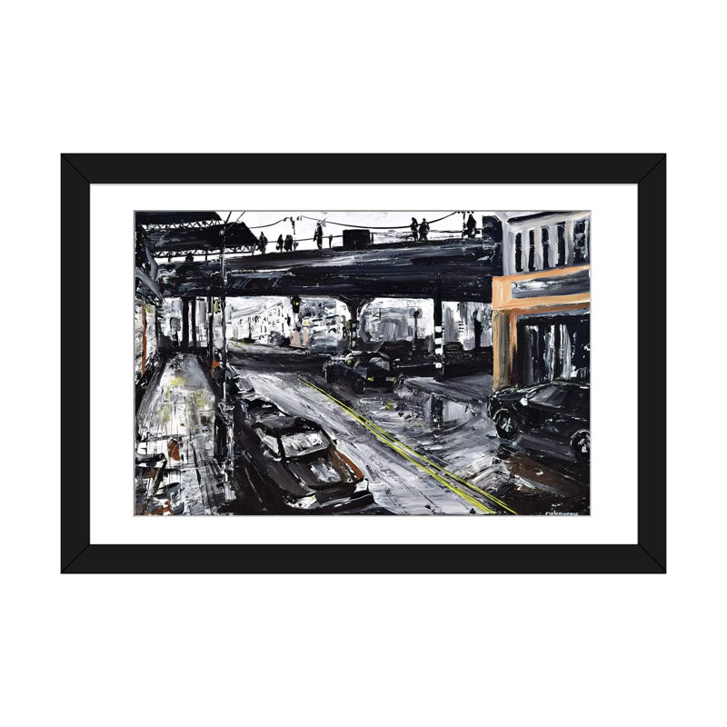 Astoria, reproduction d’art sur toile tendue, H 24 po x l 32 po x P 1 po, Papier d'art encadré noir, Blanc