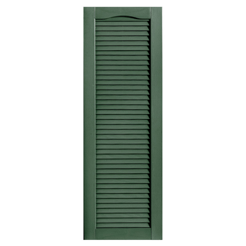 Paire de volets à persiennes cathédrale style pleine longueur ouverts, 66 po, 16 po, Vert