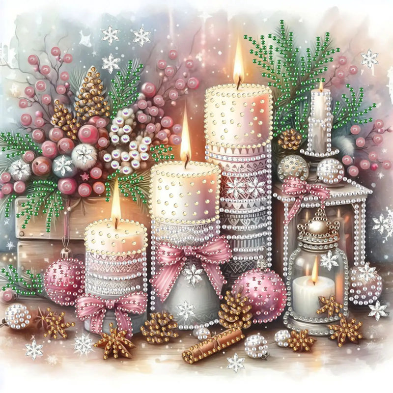 Syntego 5D DIY Christmas Candlelight Diamond Painting Kit Painting For Adults 30Cm X 30Cm Crystal Embroidery Rhinestone Canvas