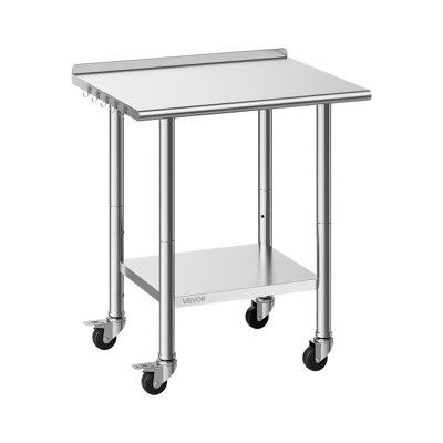 Stainless Steel Work Table, 24x30 inch Food Prep Table with Wheels and Backsplash, Commercial Kitchen Workstation with Adjustable Undershelf, Metal Utility Worktable