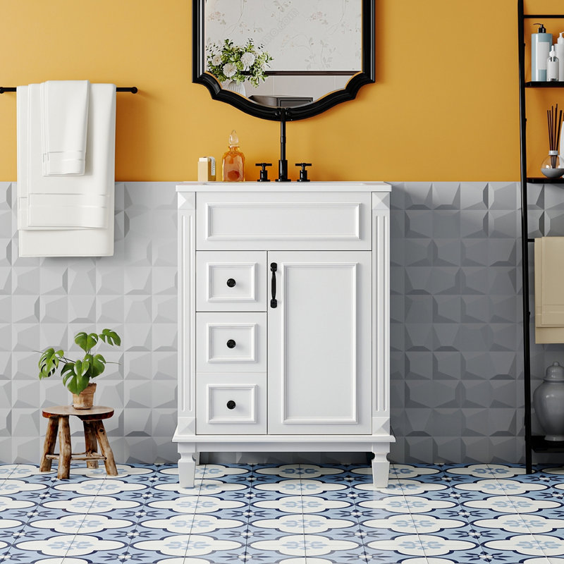 Meuble-lavabo 24 po avec lavabo en céramique, Blanc