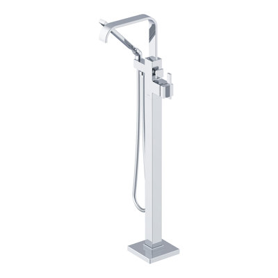 Gerber Square 1-handle Freestanding Floor Mount Tub Filler Trim Kit With 1.75 Gpm Square Hand Shower In Chrome