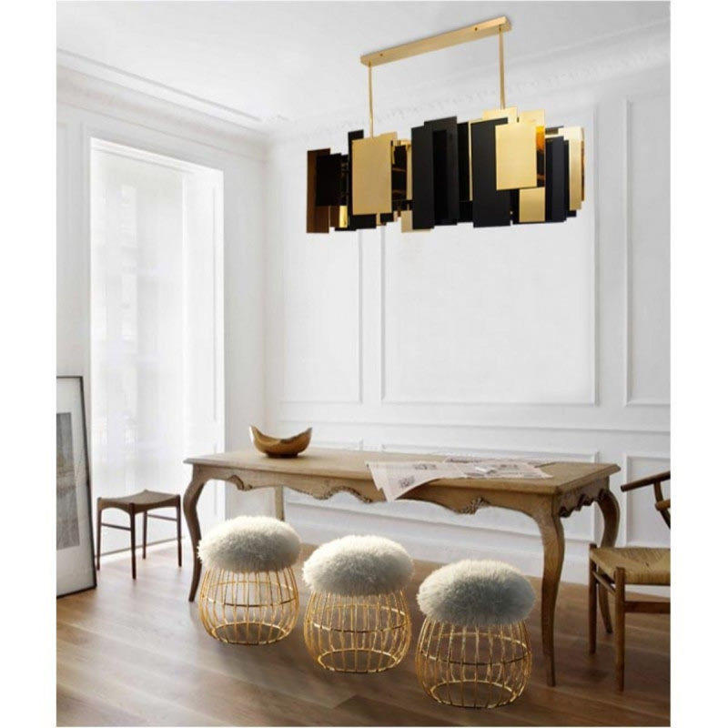 Lustre géométrique clair clair à DEL géométrique, Laiton brossé, 46" Width x 20" Depth x 34" Height