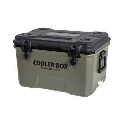 Glacière rigide portative Jeq & Jeko de 60 pte avec sacs de glace, glacière longue isolée avec deux loquets, porte-gobelets, ouvre-bouteille et robinet de vidange, idéale pour le camping, la pêche, le pique-nique, la plage (noir et gris)