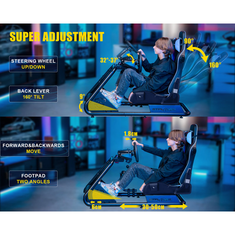 GTPLAYER Racing Simulator Cockpit Faux Leather PC & Racing Game Chair with Built-in Speakers, Blue