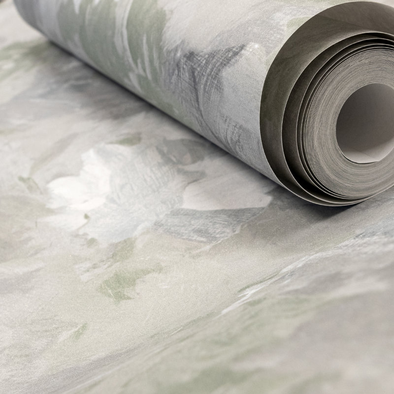 Thaler Abstract Shimmery Plain Paeonia 10.05m x 53cm Wallpaper Roll, Green
