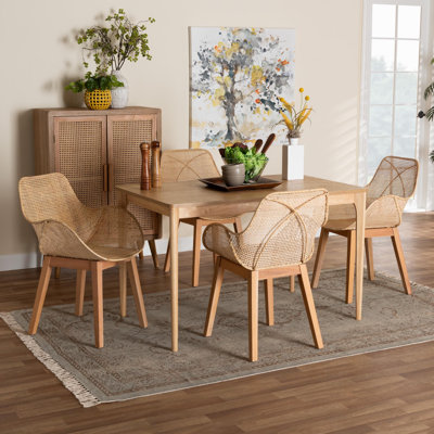 Hileman 4 - Person Rattan and Mahogany wood Dining Set