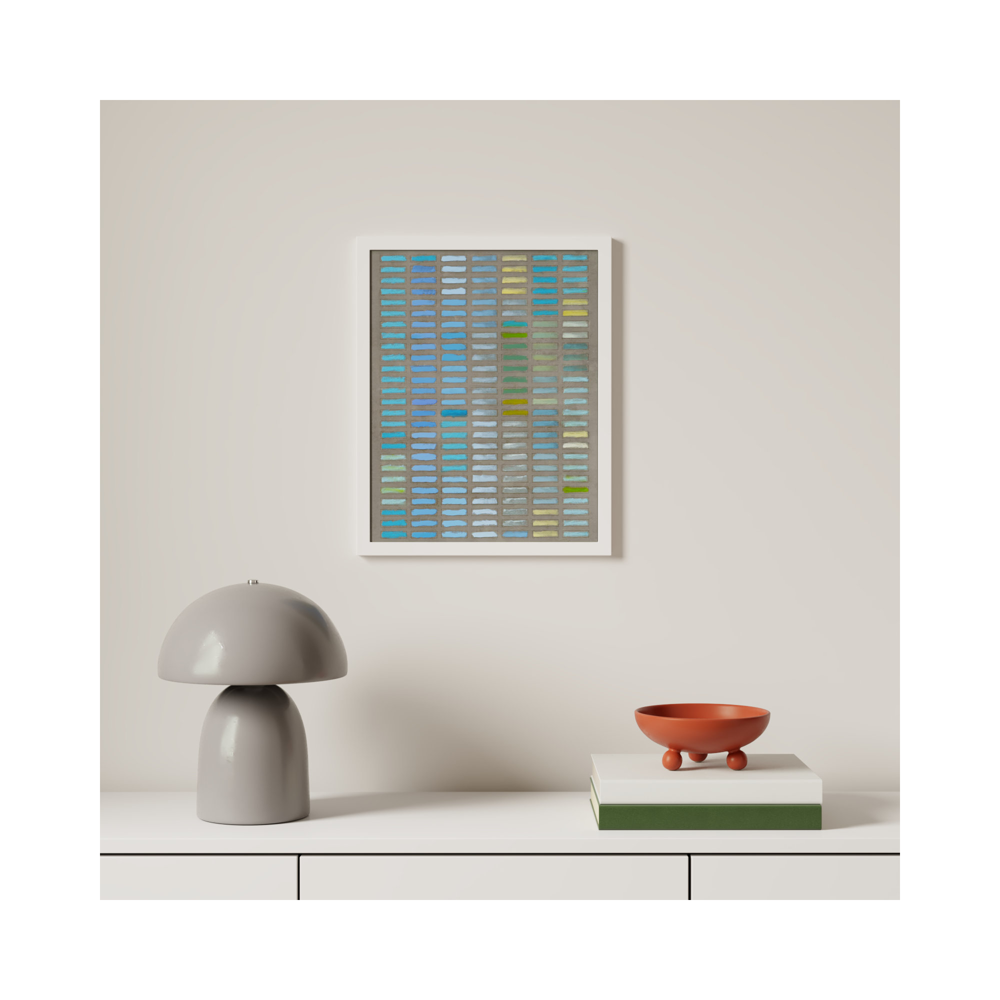 Beyond The Blues by Jacques Pilon, 20" H x 16" W x 1.25" D, White Framed