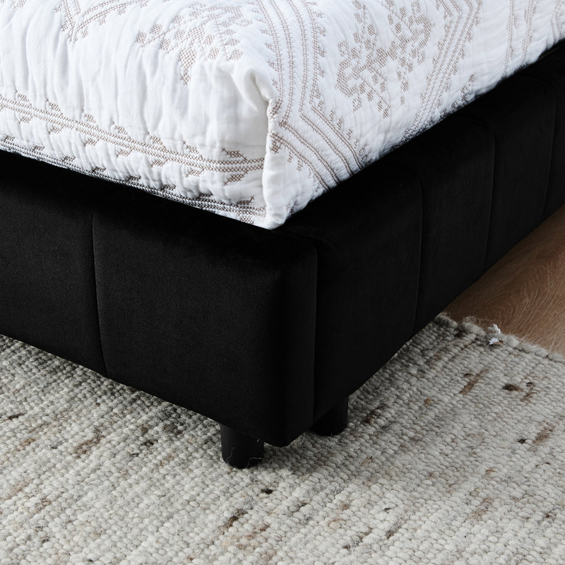 Mid-Century Full Daybed With Velvet Upholstery - Comfortable And Suitable For Bedroom Living Room Black Upholstered Size Bed Frame With Construction For
