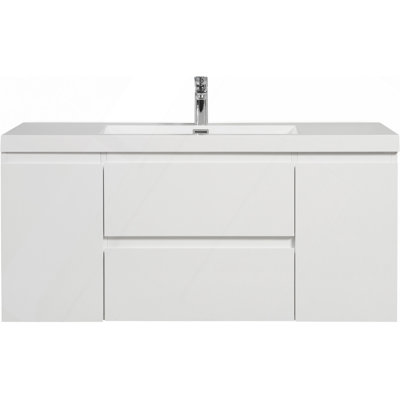 Meuble-lavabo flottant avec lavabo, meuble-lavabo mural moderne avec lavabo en résine et tiroirs à fermeture en douceur