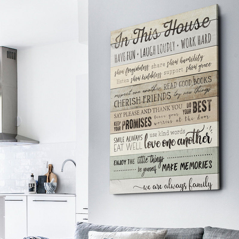 «In This House», art textuel sur toile tendue, H 16 po x l 20 po x P 1,5 po