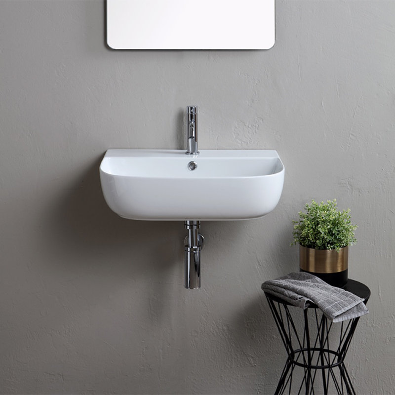 Scarabeo By Nameeks 16.6'' Glossy White Ceramic Rectangular Vessel, Wall Mount Bathroom Sink with Overflow, One Hole