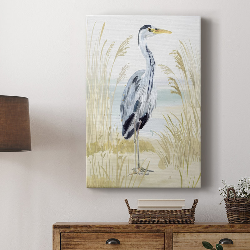 Héron sur la côte I - galerie sur mesure Cavas, H 48 po x l 32 po