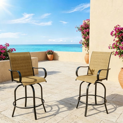 Ensemble de 2 tabourets de patio, ensemble de 2 chaises de bar pivotantes pour l'extérieur avec accoudoirs, structure en métal résistant à la rouille et siège résistant aux intempéries