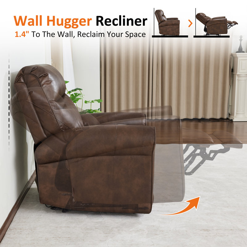 Power Recliner for Small Space, Wall Hugger Recliner for RV Living Room, Dark Brown, Faux Leather