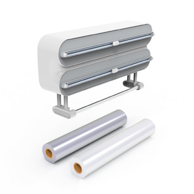 3 In 1 Wrap Organizer With Cutter Includes 2 Rolls Of Plastic Wrap And Aluminum Foil Dispenser,Magnetic Paper Towel Holder