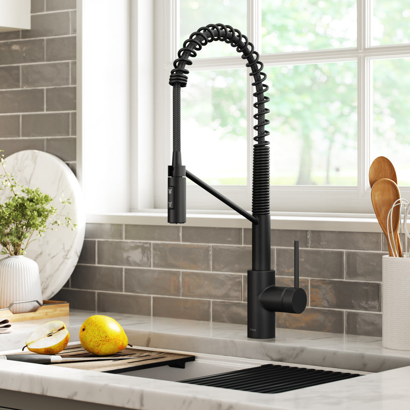 KRAUS Oletto Commercial Style Single Handle Pull Down Kitchen Faucet with QuickDock Top Mount Installation Assembly