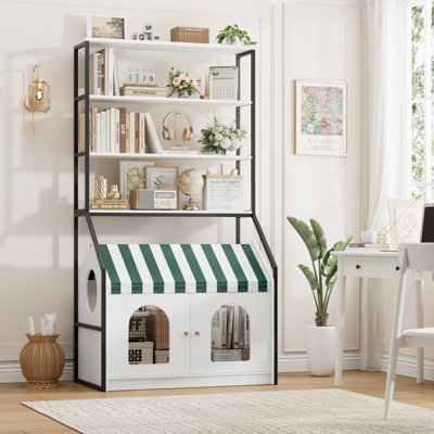 75"H Wood Standard Storage Bookcase, White & Black